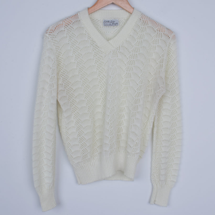 70s Cream Pointelle Knit
