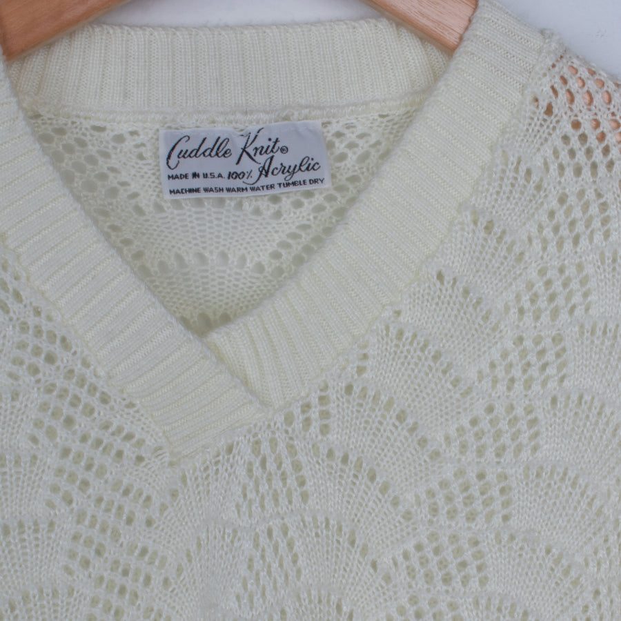70s Cream Pointelle Knit