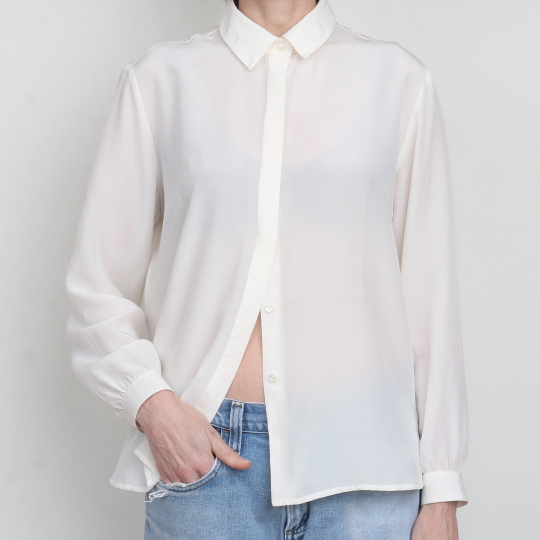White 100% Silk Blouse L/XL