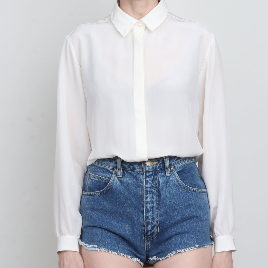White 100% Silk Blouse L/XL