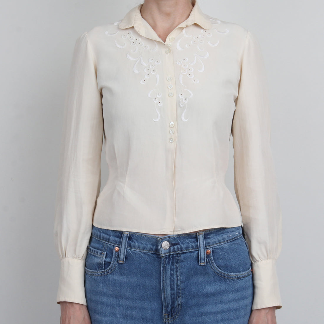 1950s Cream Silk Blouse XS/S