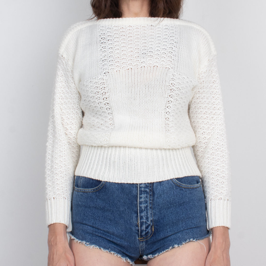 White Checker Knit Sweater