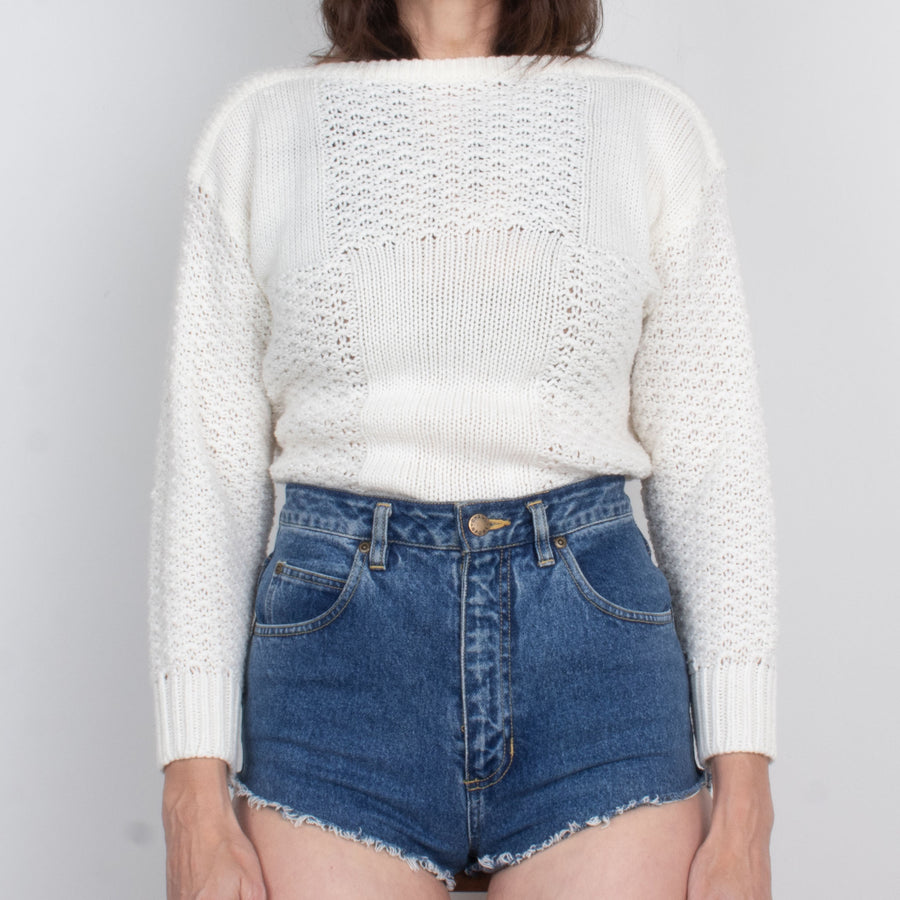 White Checker Knit Sweater