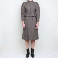 Wool Puff Sleeve Skirt Suit