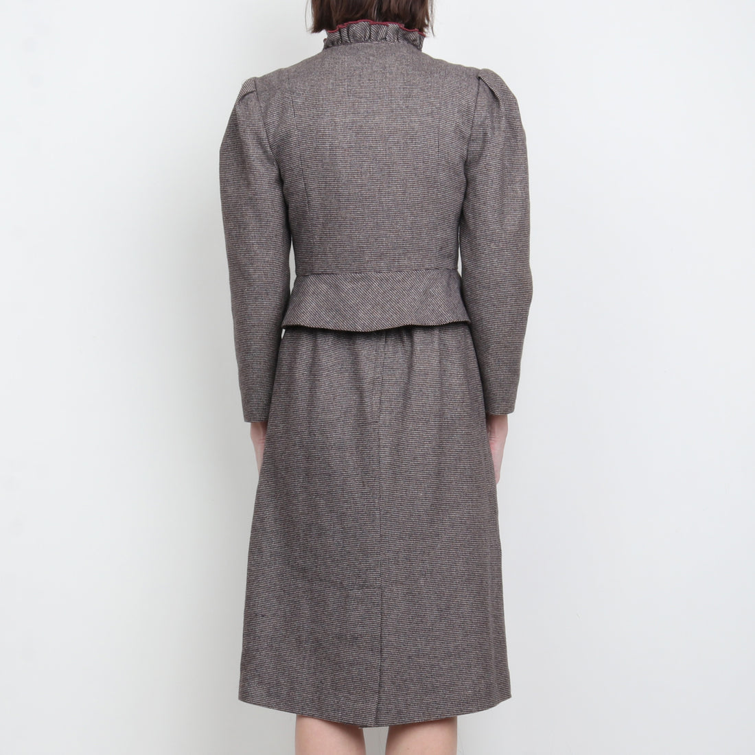 Wool Puff Sleeve Skirt Suit