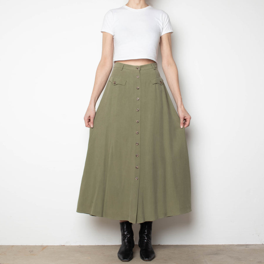 Army Silk Maxi Skirt