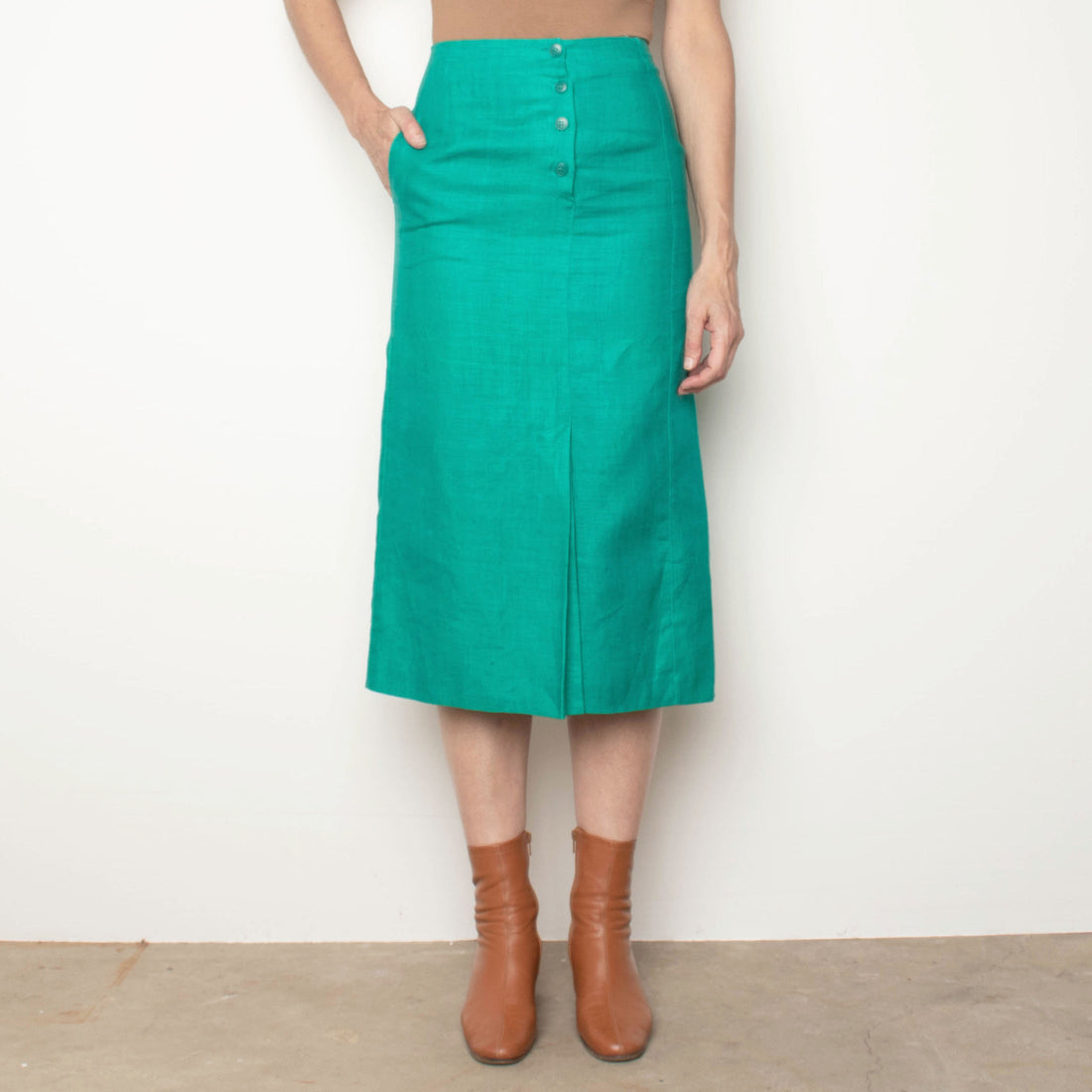 70s Green Linen Skirt