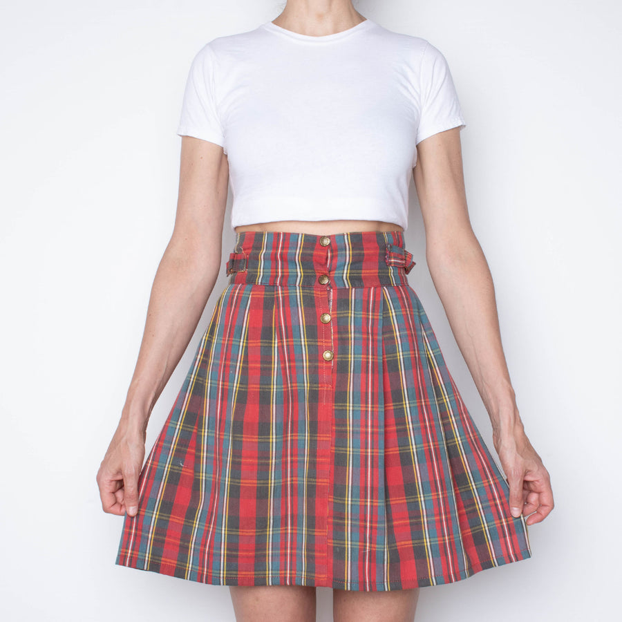 70s Plaid Pleated Skirt