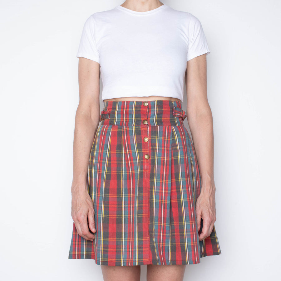 70s Plaid Pleated Skirt