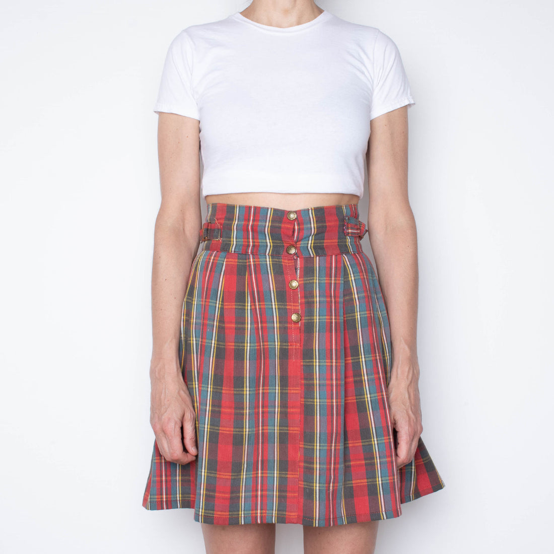 70s Plaid Pleated Skirt
