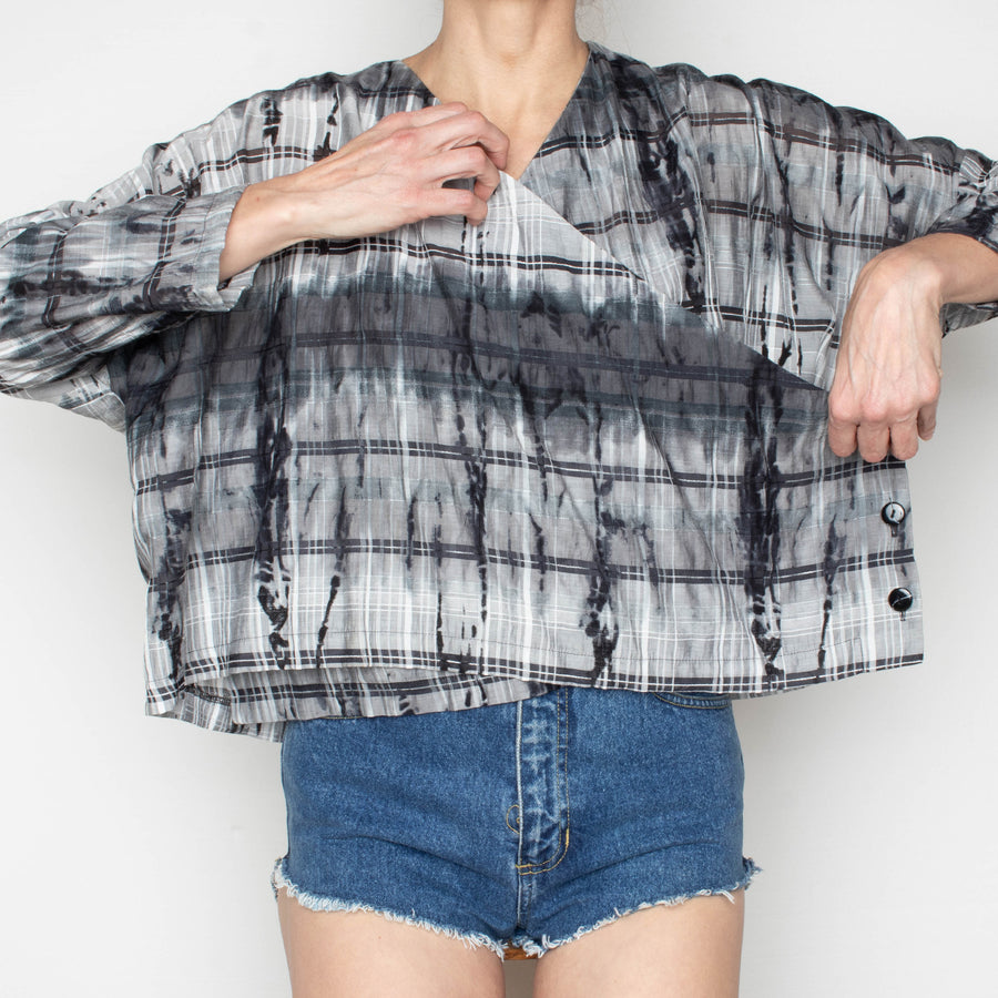 Watercolor Plaid Wrap Top