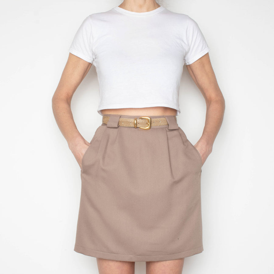Neutral Pleated Mini Skirt