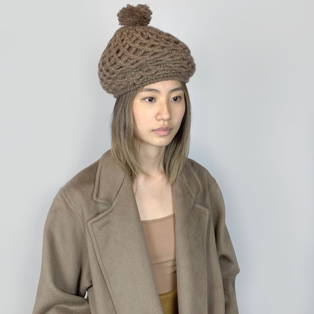70s Taupe Knit Beret