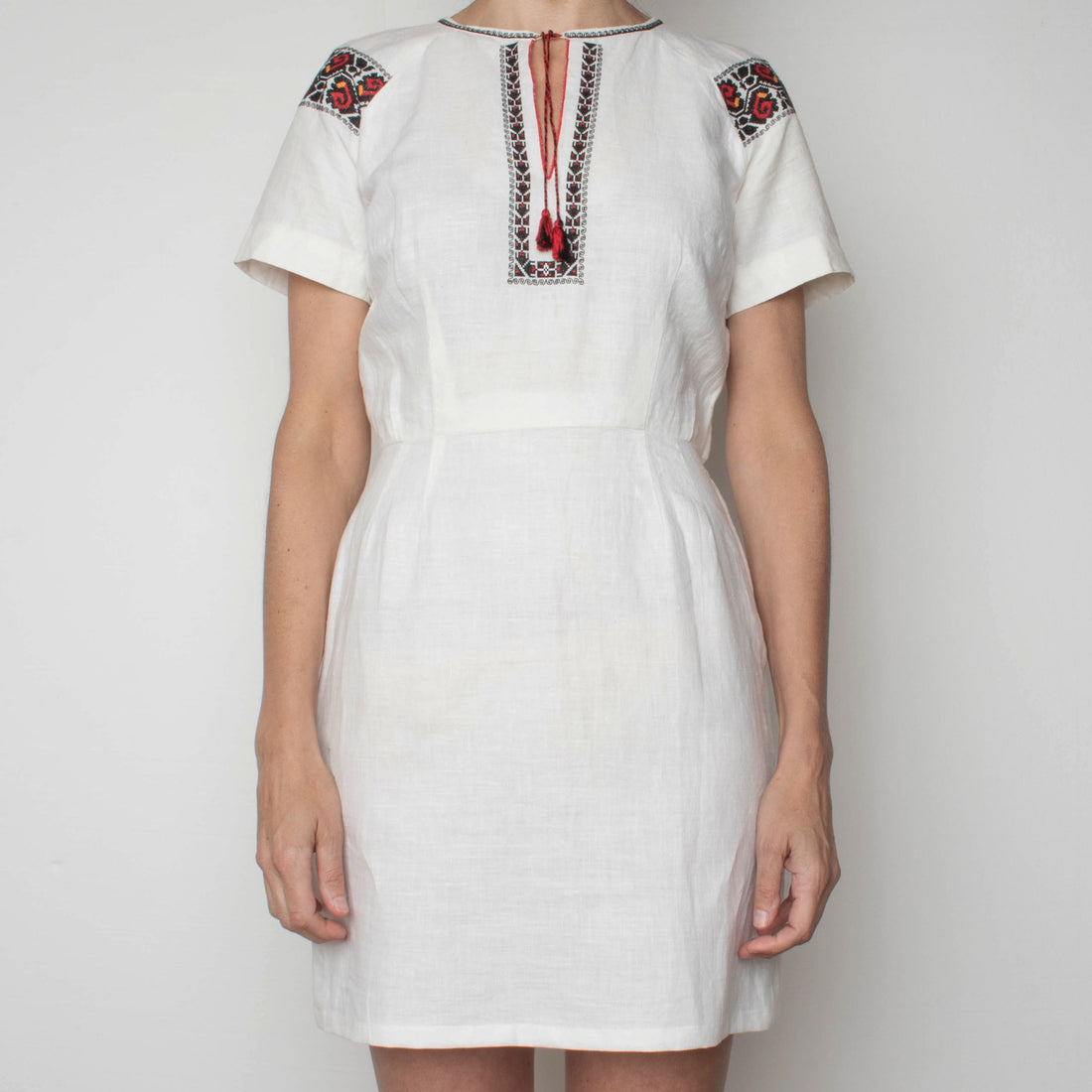 Linen Czech Embroidered Mini Dress