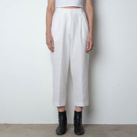 White Pleated Ankle Crop Pant